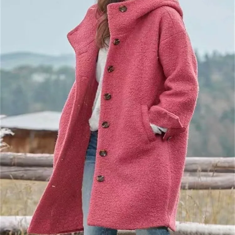 Women's European And American Casual Ladies Turn-down Collar Coat - Rose Red