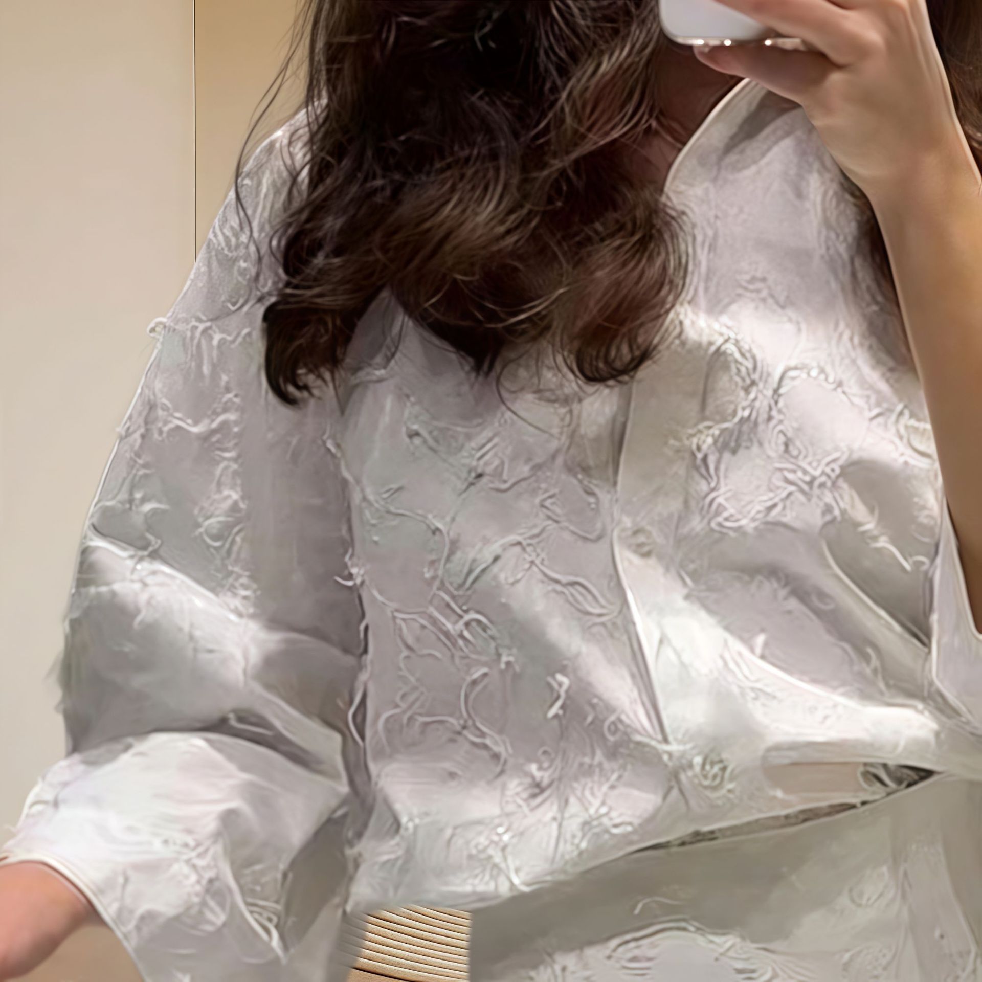 Textured A- Line Skirt Shirt Outfit Two-piece Set