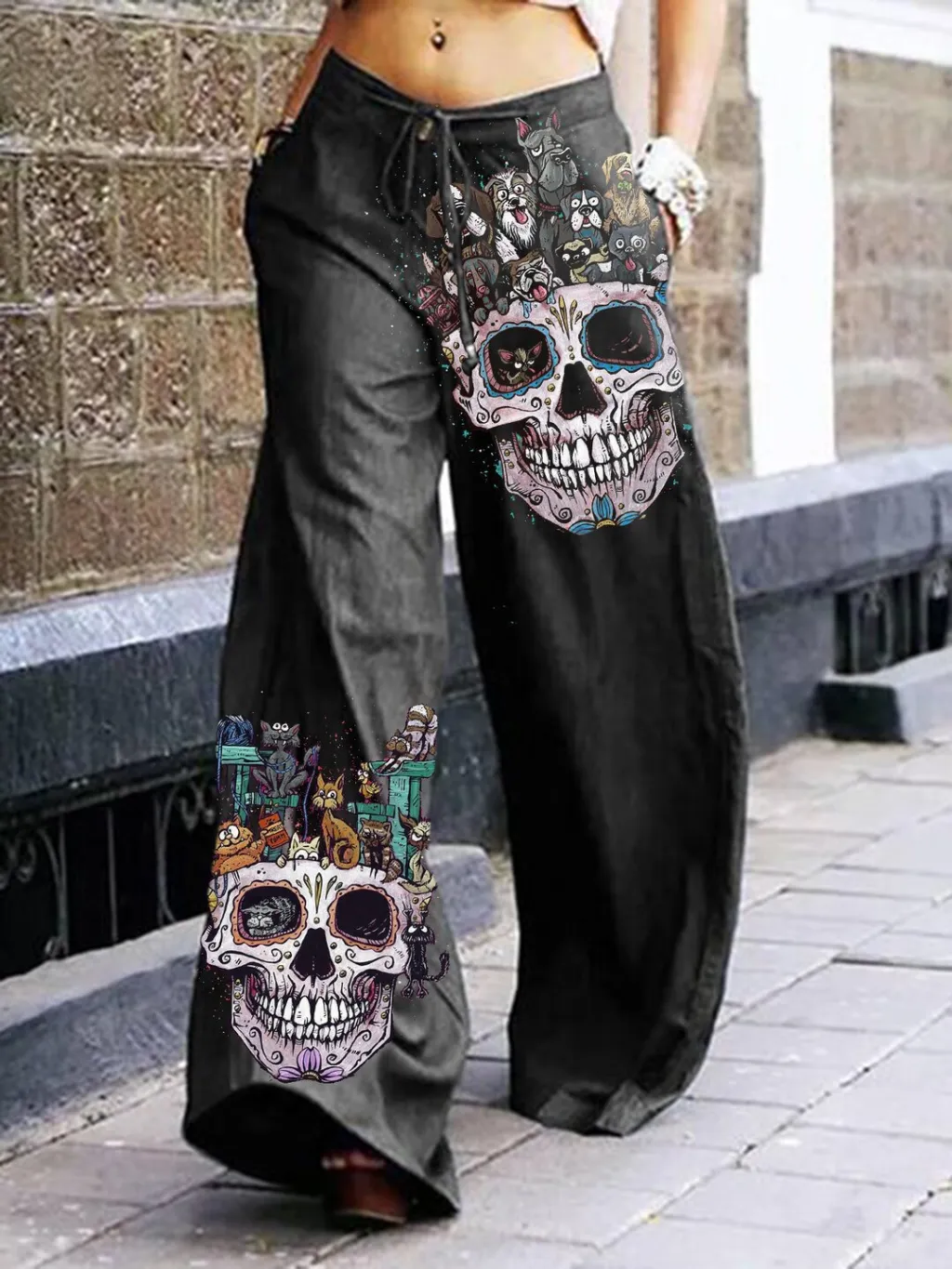 Summer Dark Rock Style Straight High Waist 3D Skull Overalls - 4 Colors