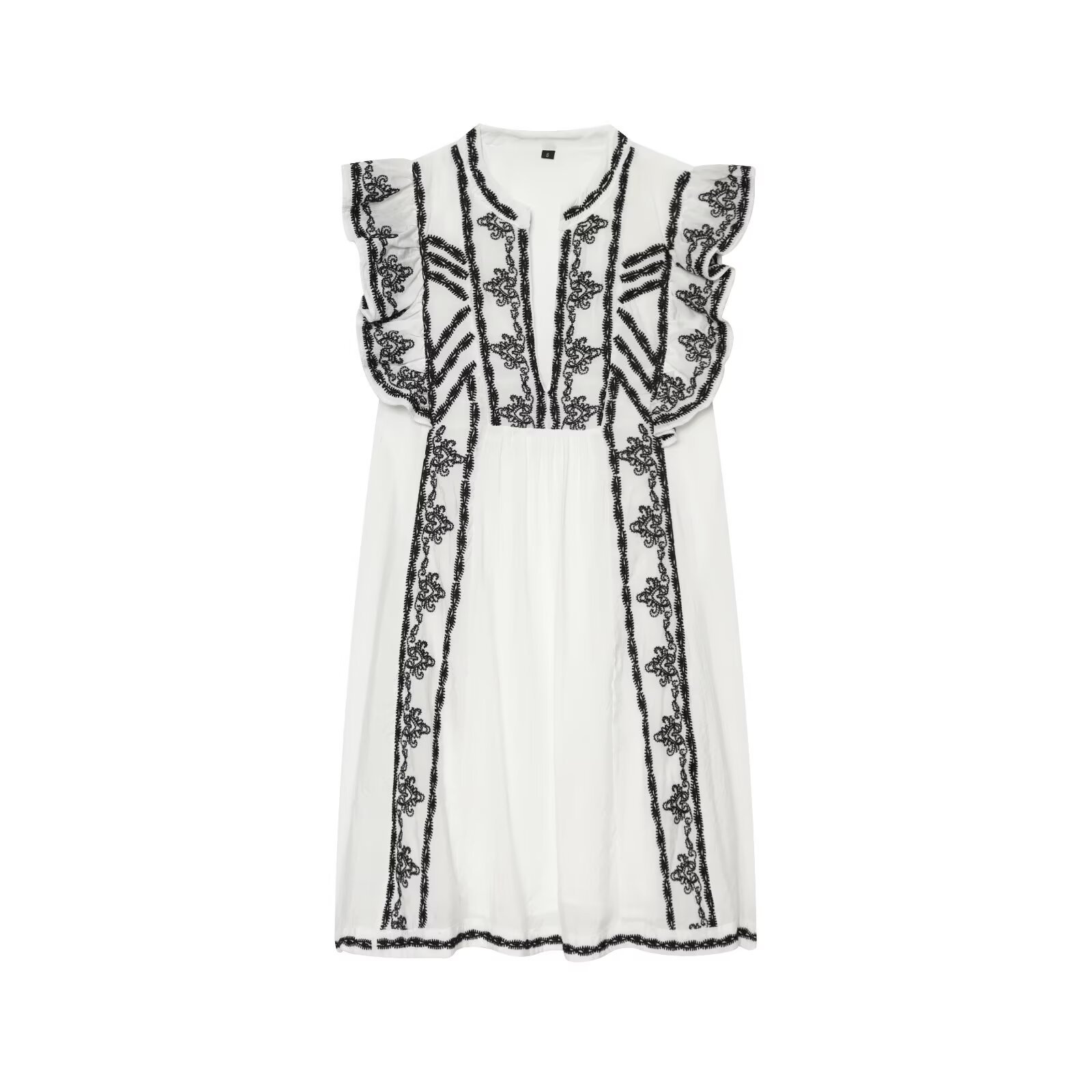 Fashionable Mid-Length Contrast-Color Deep V-Neck Embroidered Dress