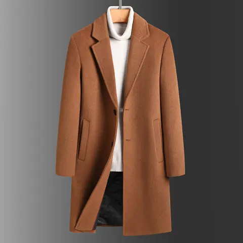 Winter Woolen Men's Slim Long Casual Trench Coat Thick