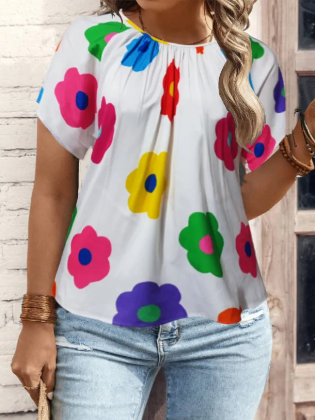 Women's Printing T shirt Casual Short Sleeve White - Shop at LoveMi
