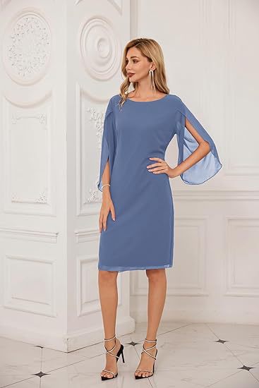 Irregular Sleeves Solid Color Chiffon Women Dress Peacock Blue - Shop at LoveMi