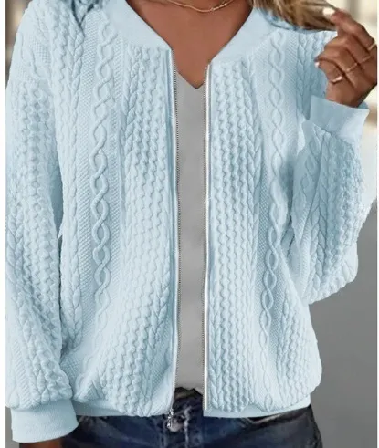 Women's Jacquard Long Sleeve Casual Short Coat Light Blue - Shop at LoveMi