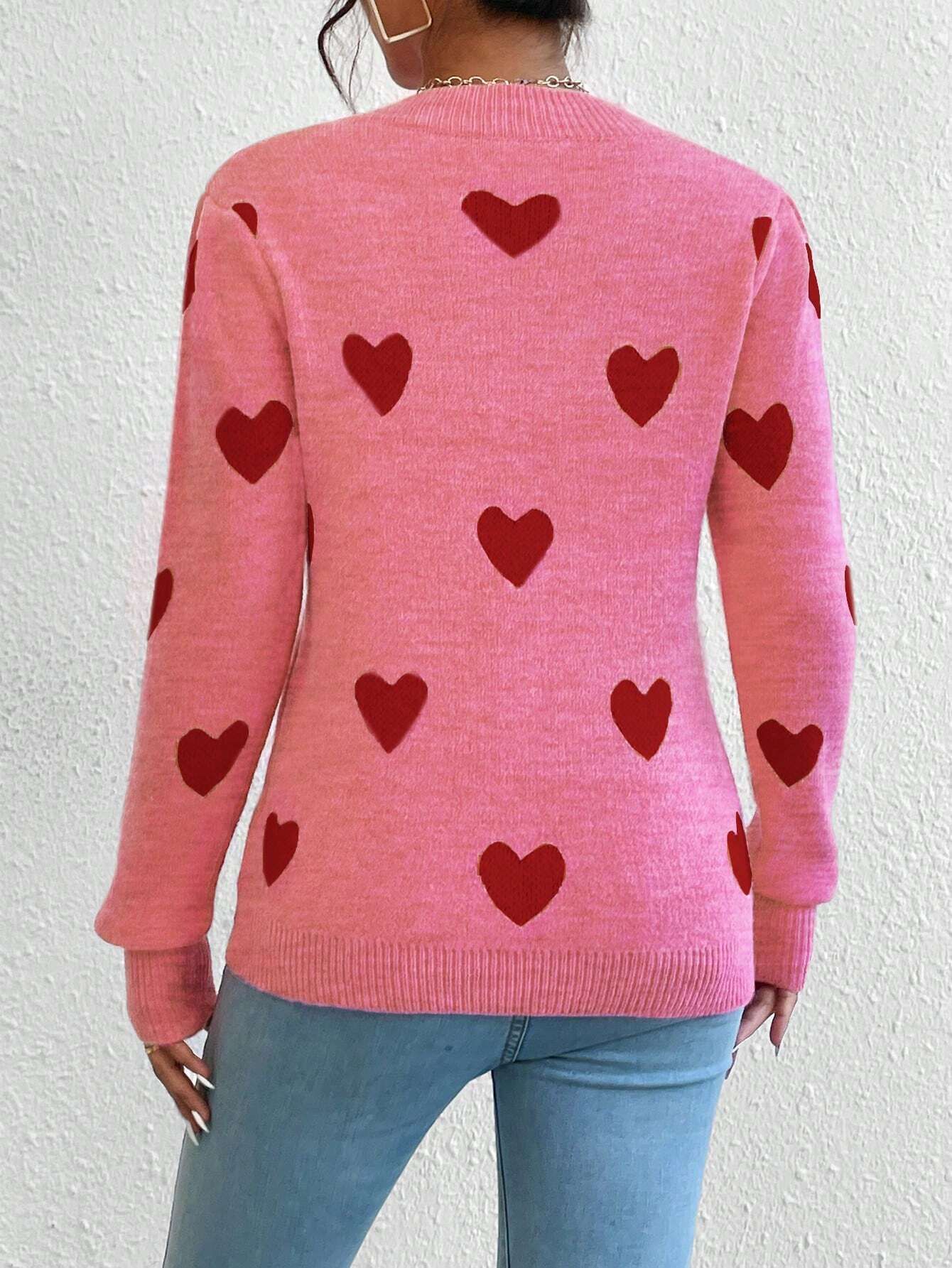 Title 6, Leisure Heart Jacquard Long Sleeve Crew Neck Pu...