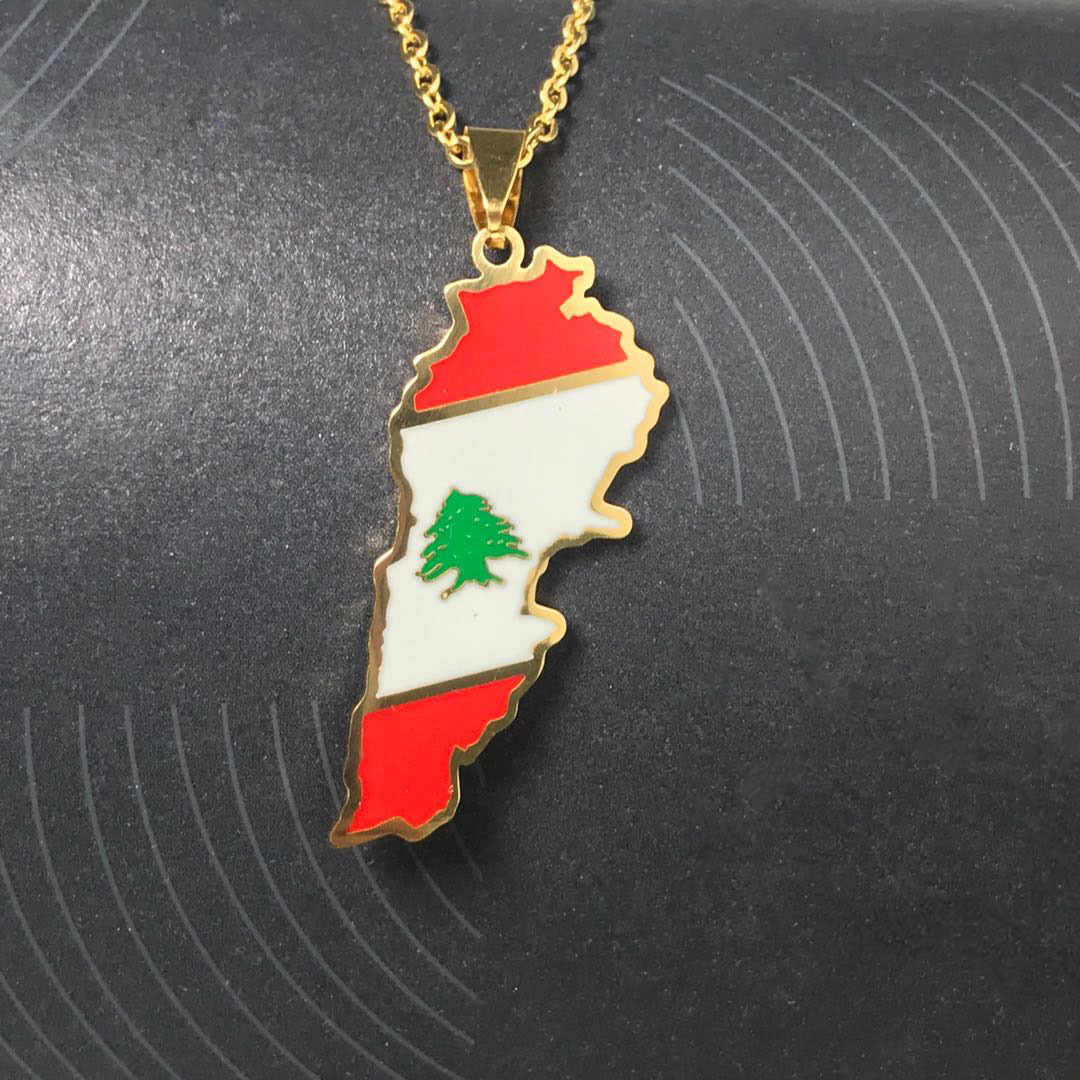 Titanium Steel Etching Epoxy Map Necklace