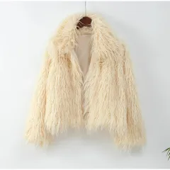 Solid Color Short Fur Warm Long Sleeves Coat - Beige - View 1