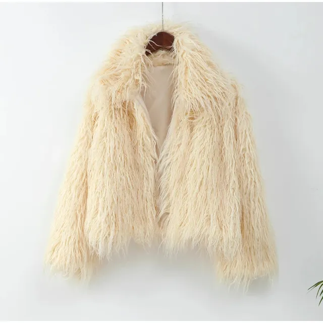 Solid Color Short Fur Warm Long Sleeves Coat Beige - Shop at LoveMi