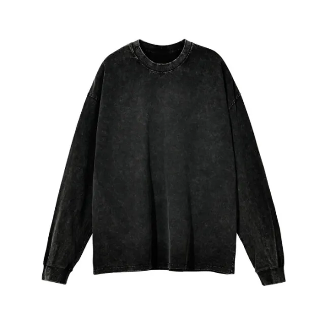American Retro Double Yarn Cotton Worn Looking Washed out T shirt Top Black - Shop at LoveMi