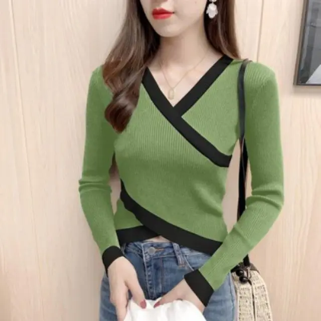 Women's Fashion Simple Cross V neck Irregular Sweater Green - Shop at LoveMi