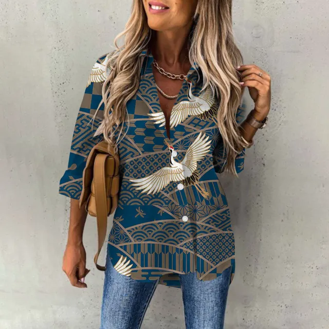 Women's Casual Digital Printing Large Upper Garment Shirt B25Sfxzh231911K Xl - Shop at LoveMi