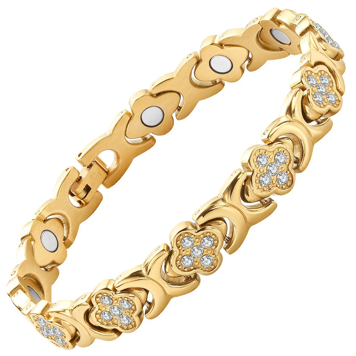 Affordable Luxury Fashion Clover Alloy Diamond Single Row Magnet Bracelet