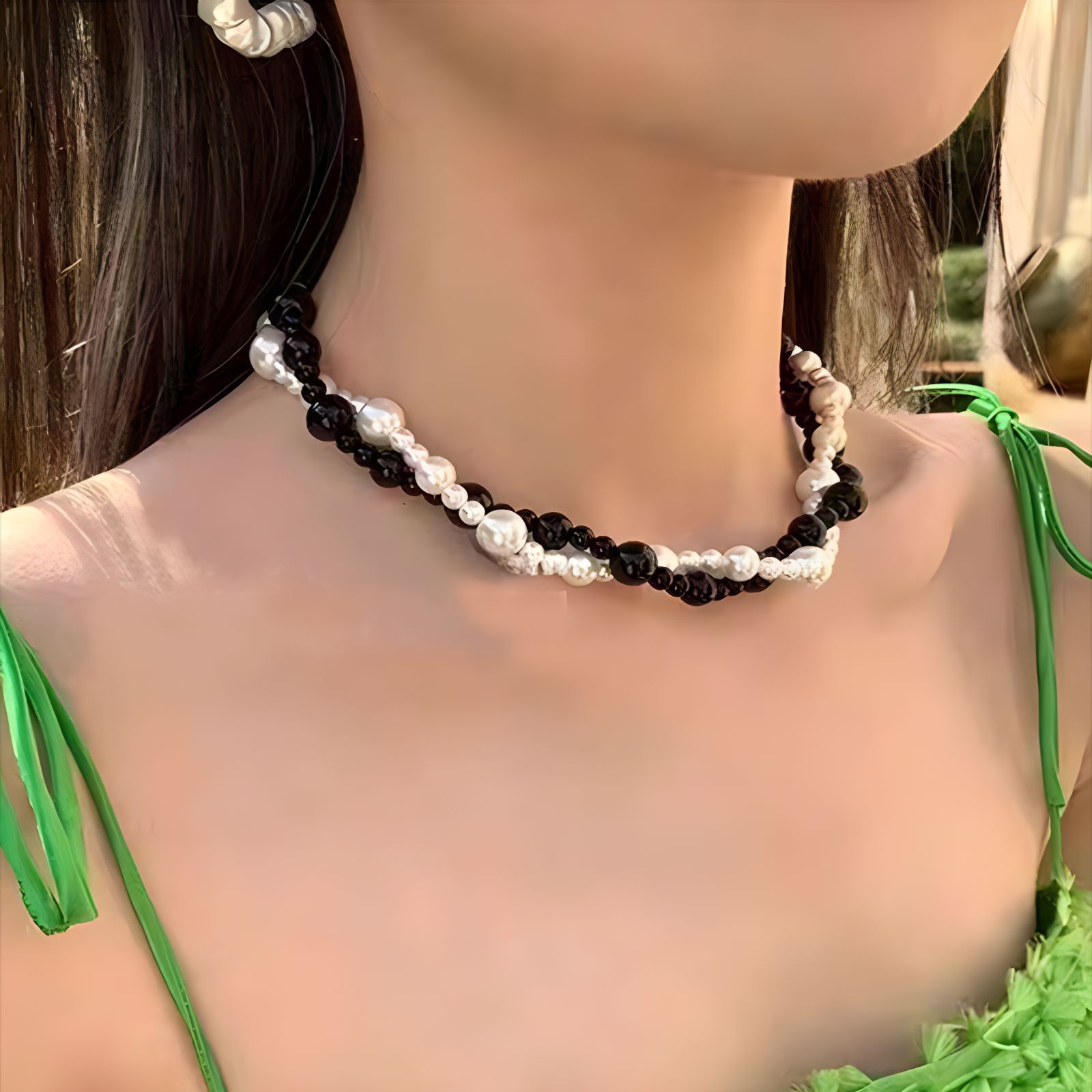 Black And White Pearl Necklace, All-matching Necklace With Different Sizes