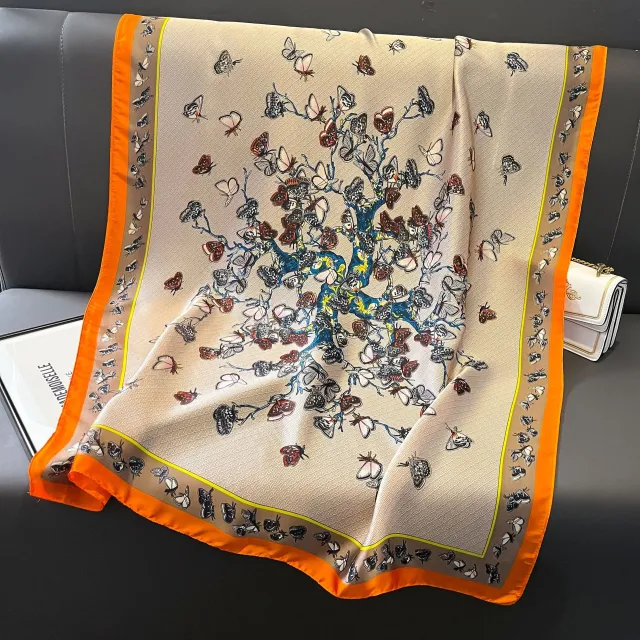 Silk Scarf Bright Butterfly Printed Silk Scarf Women's Thin Long Shawl Orange Butterfly - Shop at LoveMi