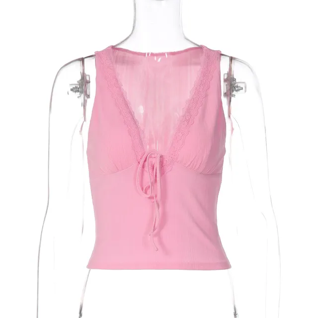 Women's Lace up Vest Top Pink - Shop at LoveMi