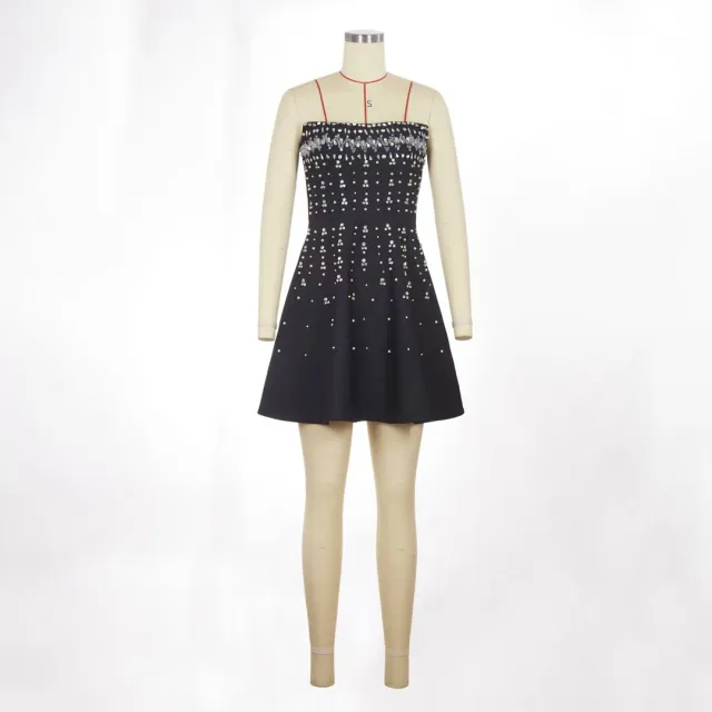 European And American Rhinestone Embellished Strapless Waist cinching Bandage Dress For Fashionable Evening Banquets Black - Shop at LoveMi