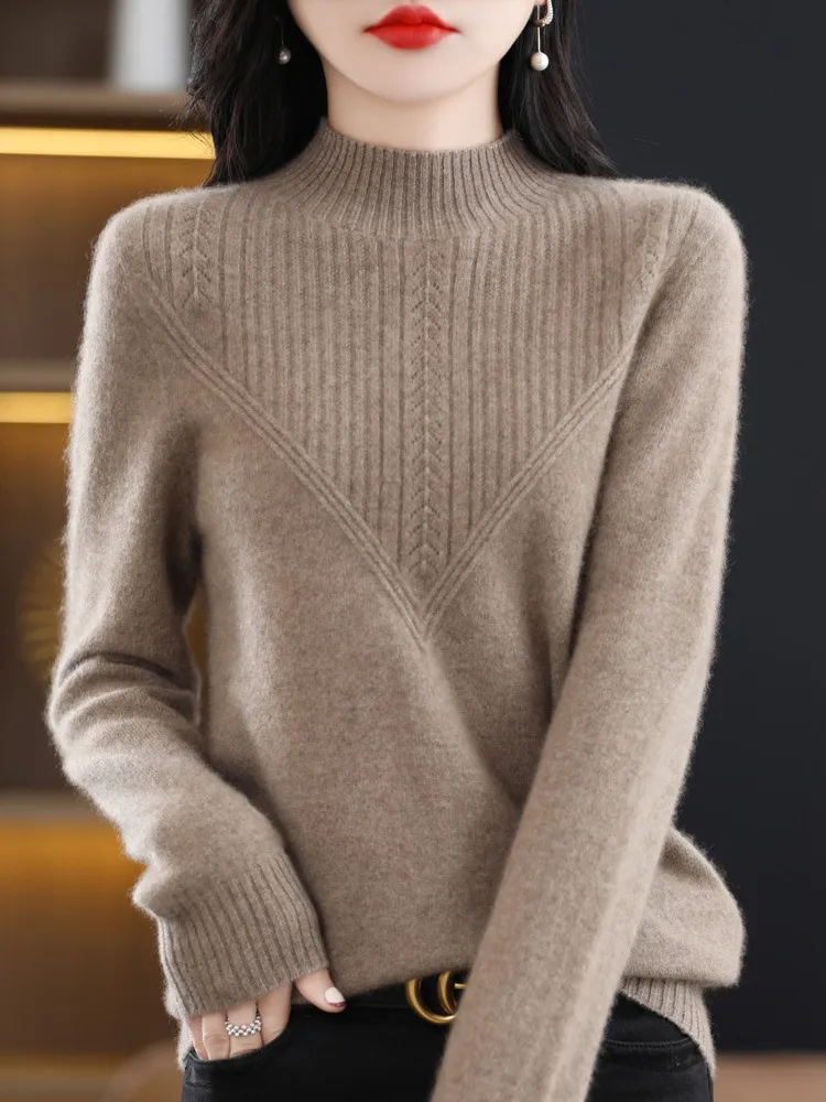 Fall And Winter Outer Wear Lazy And Versatile Knitted Bottoming Sweater - Purple Cashmere
