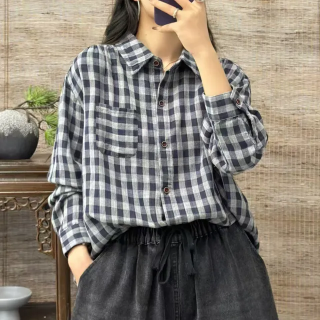 Artistic Cotton Yarn Small Plaid Shirt Women's Long Sleeve No 2 Color - Shop at LoveMi