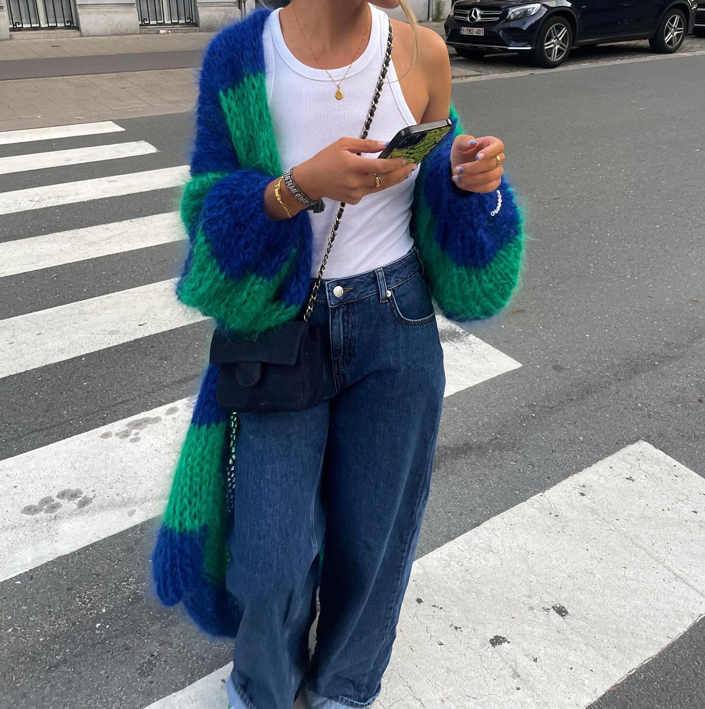 Women's Contrast Color Stripes Lazy Sweater Large Coat Green - Shop at LoveMi