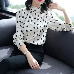 Autumn Long Sleeve Plus Size Silk Shirt - Polka Dot-3Xl - View 1