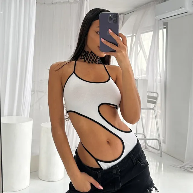 European And American Style Swimsuit Jumpsuit Design Sense Hollow out Midriff Tube Top White - Shop at LoveMi