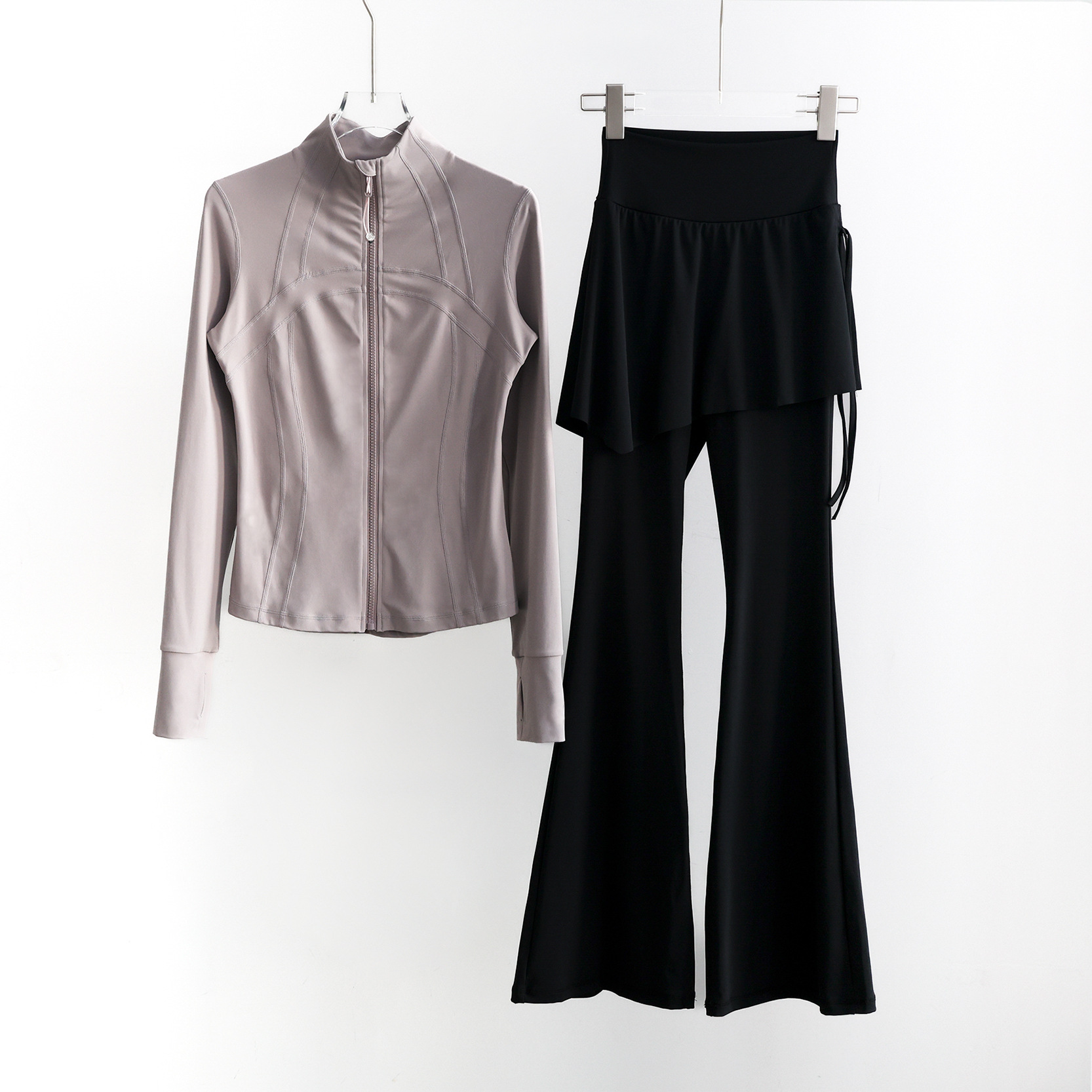 Women’s Long Sleeve Running Set – Zip-Up Slim Fit Gym Outfit