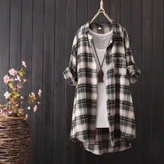Loose And Idle Plaid Shirt Women's Mid-length Autumn Style Coat - Green - View 1