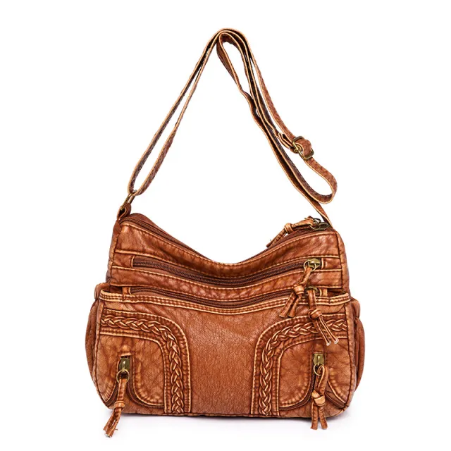 Women's Retro Fashionable Washed Leather Woven Shoulder Messenger Bag Brown - Shop at LoveMi