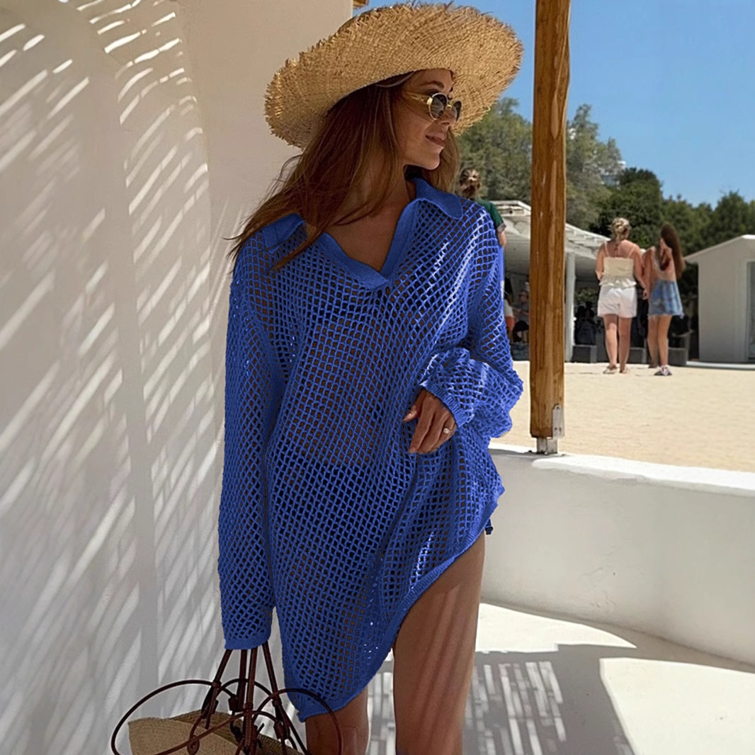 Polyester Knitted Mid-waist Long Sleeve Dress