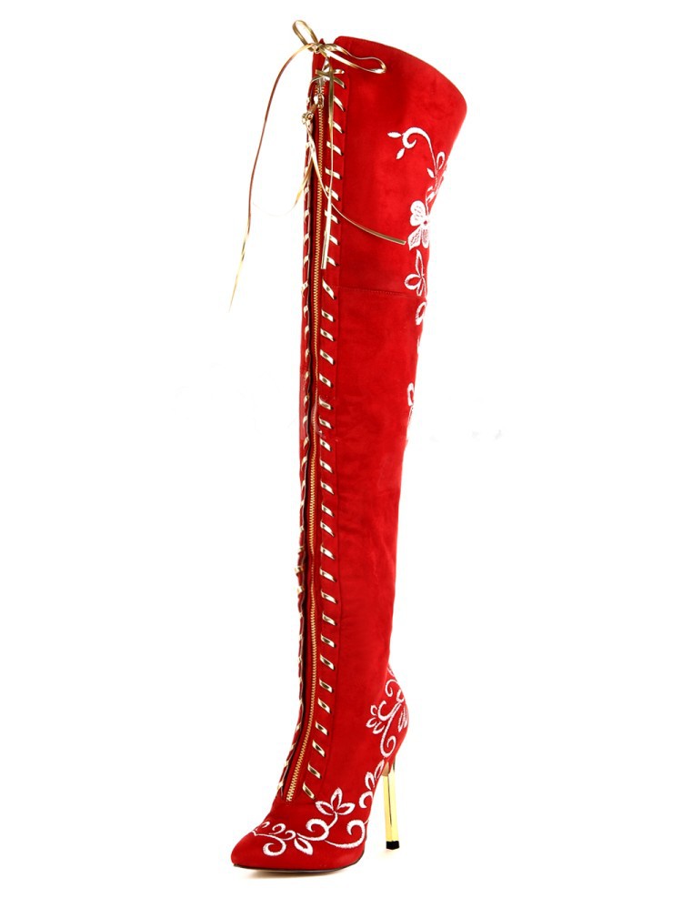 Title 7, Elegant Embroidered Boots Over The Knee Stylish...