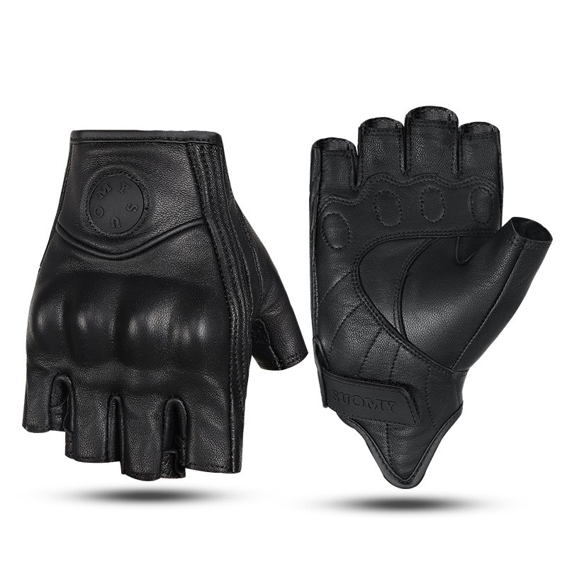 Retro Leather Motorcycle Half Finger Gloves