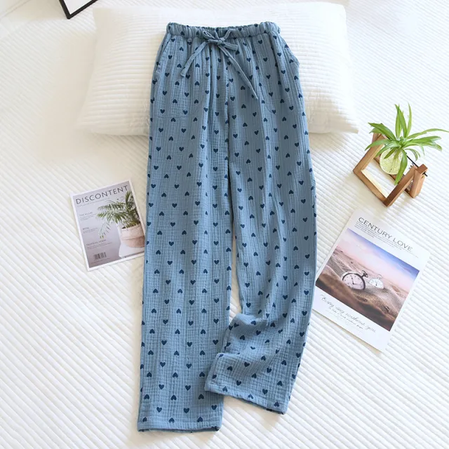 Women's Double layer Cotton Yarn Home Pants Blue - Shop at LoveMi