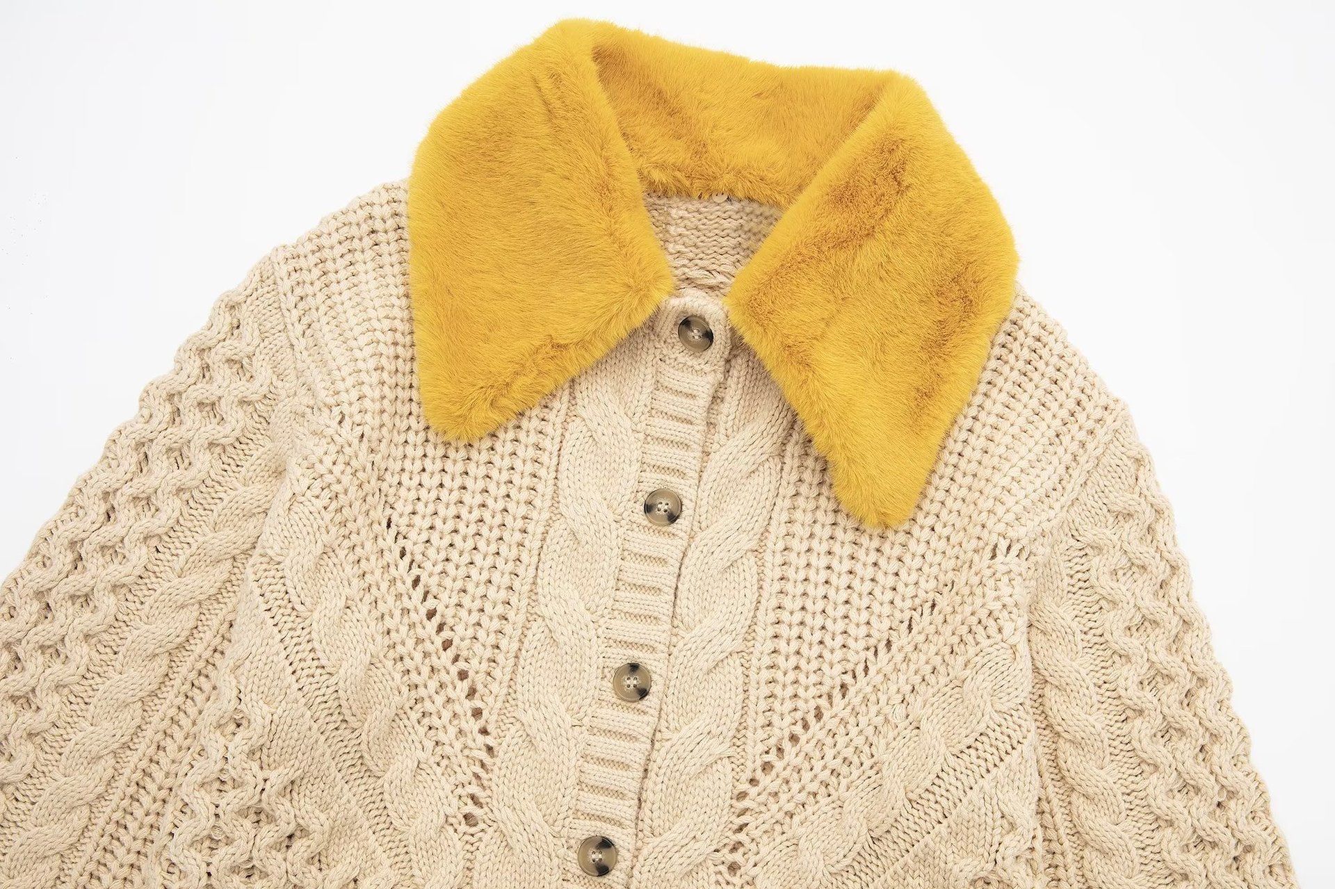 European And American Leisure Eight-strand Knitted Fur Collar Cardigan Jacket