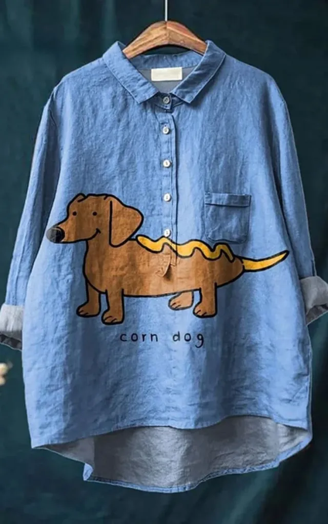 Women's Retro Fish Art Print Lapel Long Sleeve Shirt 1D759 - Shop at LoveMi