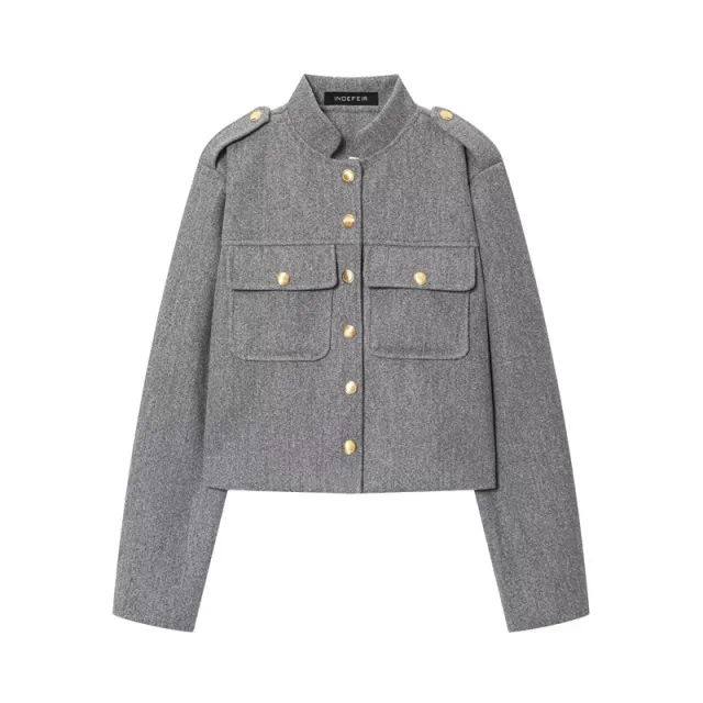 Women's Fashionable Casual Single Breasted Jacket Gray - Shop at LoveMi