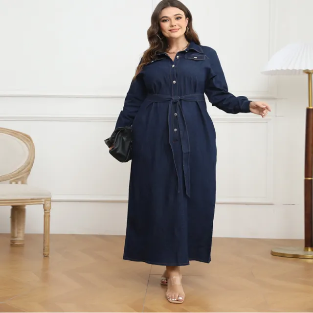 V neck Cardigan Washed Denim Dress For Women Navy Blue - Shop at LoveMi