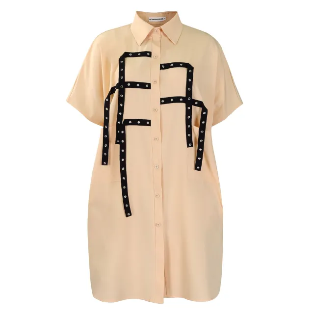 Short Sleeve Fashion Loose Lapels Dress Khaki - Shop at LoveMi