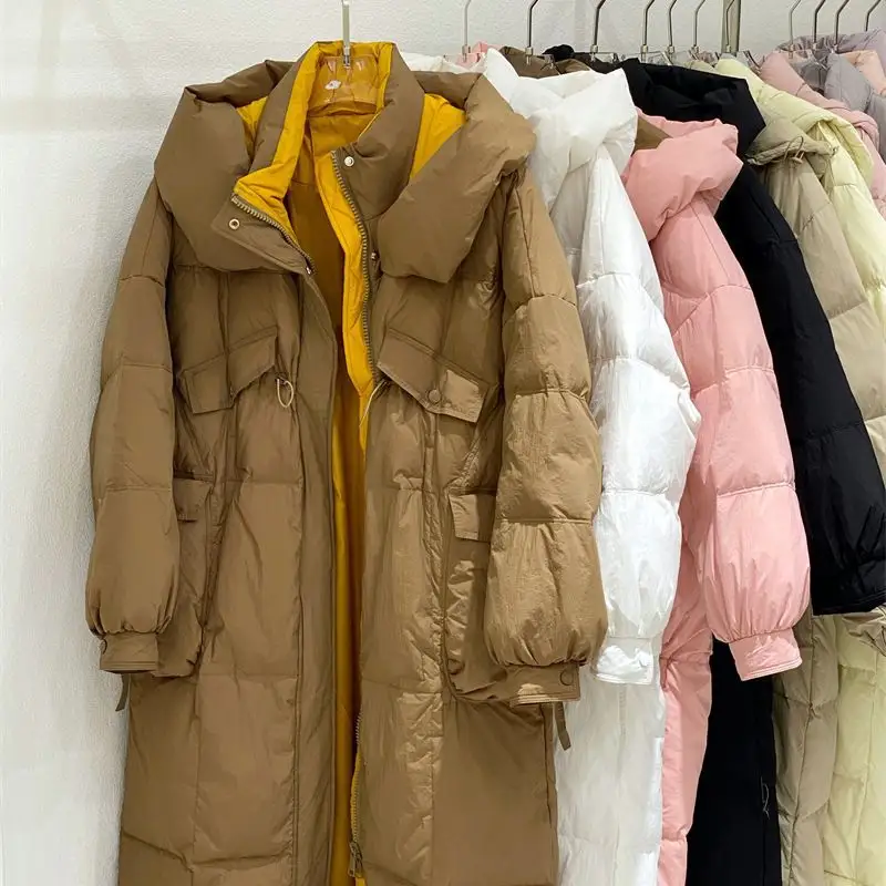Korean Style Winter Clothes Hooded Women's Over-the-knee Quilt Down