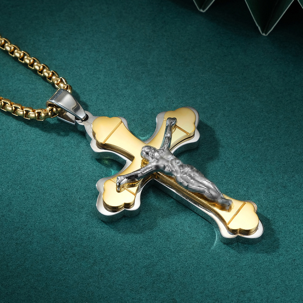 Stainless Steel Three-layer Cross Pendant Titanium Steel Cross Necklace