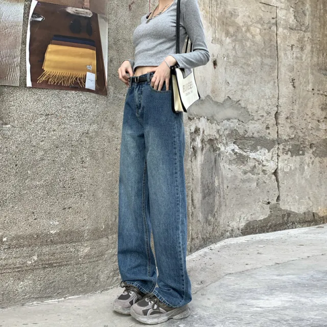 Popular Retro Straight Jeans For Women Retro Blue Lengthened - Shop at LoveMi