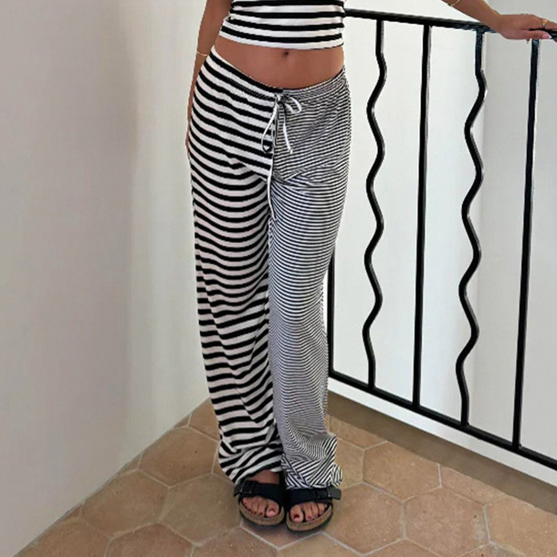 Striped Rags Stitching Wide-leg Pants Women