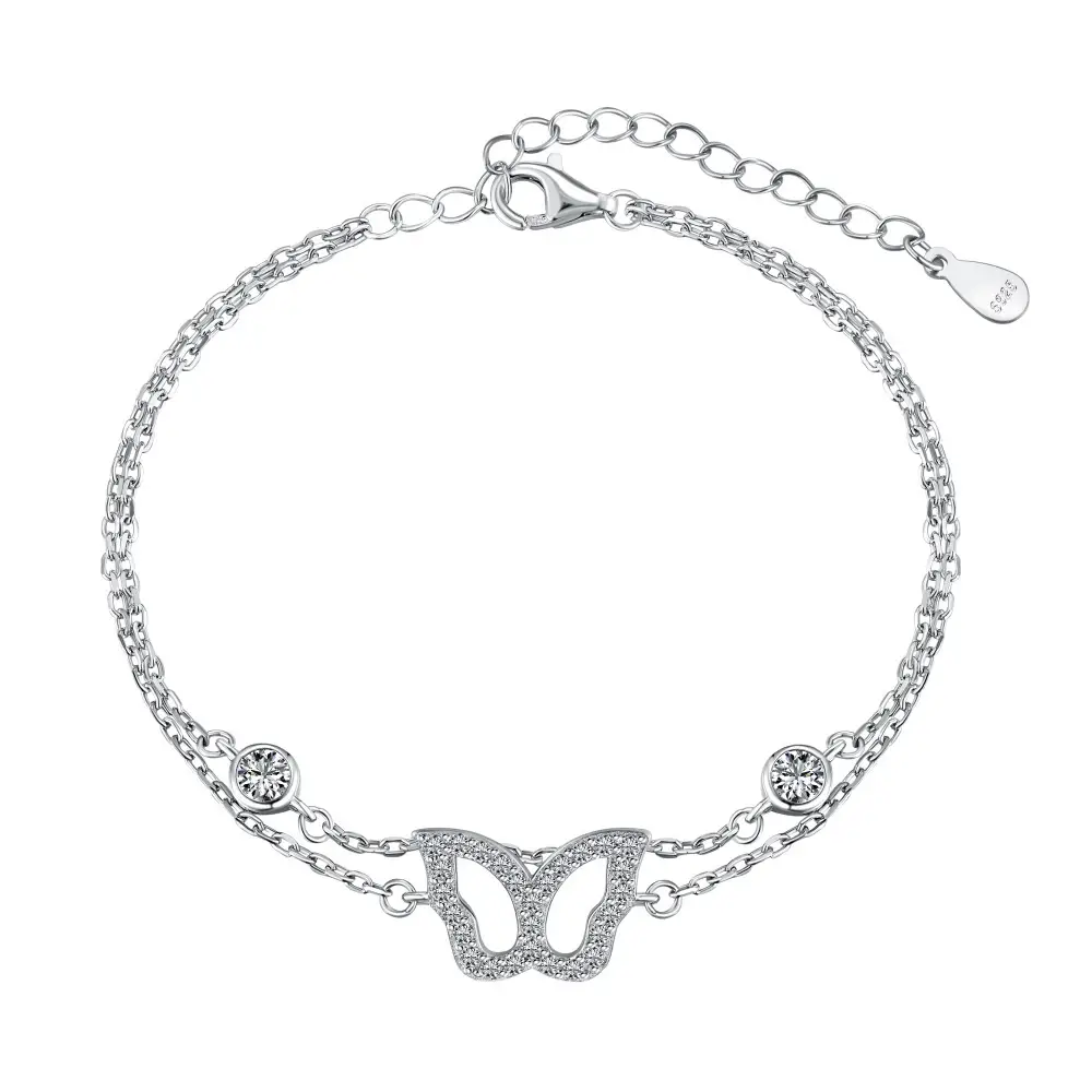 S925 Sterling Silver Bracelet Inlaid Zircon Full Diamond Butterfly Hollow