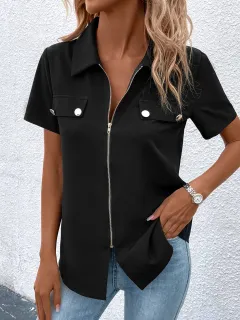 European And American Elegant Zipper Shirt - Black - View 1