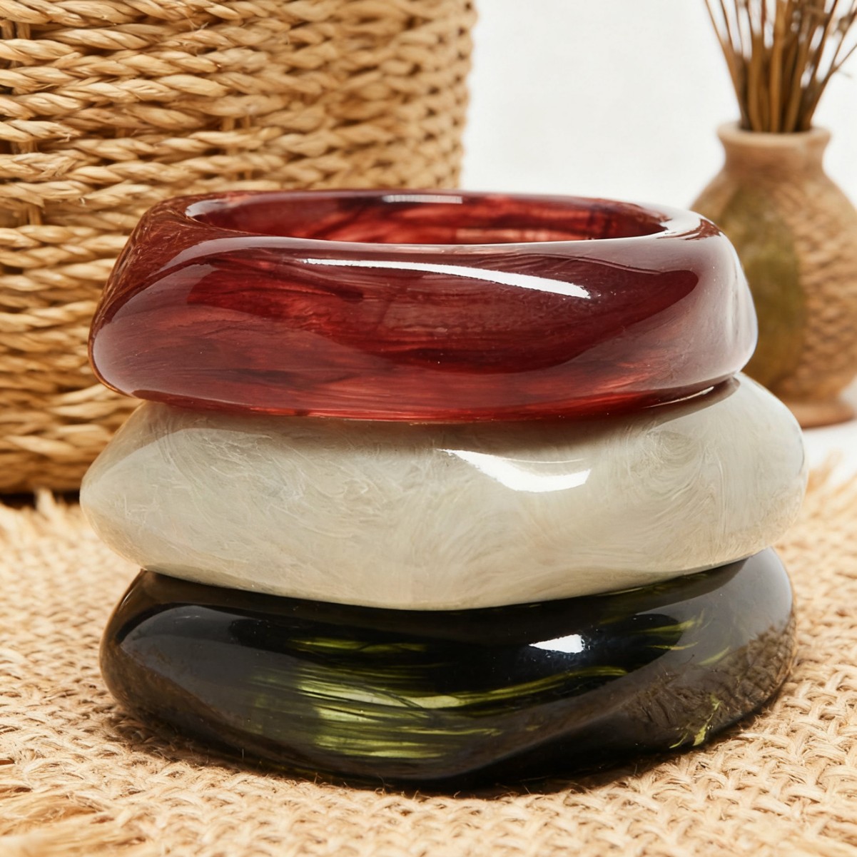 Wide Round Multi-colored Acrylic Resin Bracelet