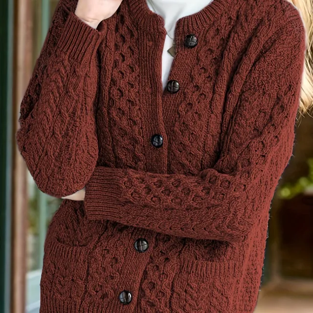 Women's Casual Knit Cardigan Sweater Cozy Long Sleeve Maroon - Shop at LoveMi