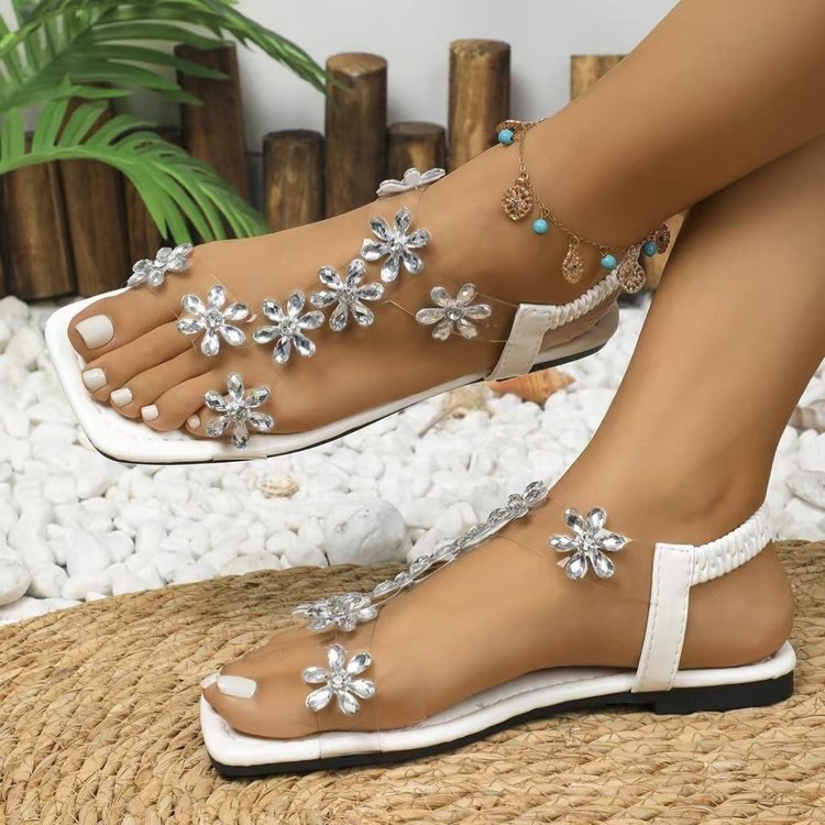 Square-toe Crystal Block-heeled Transparent High Heels For Women