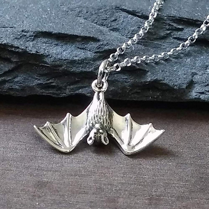 Retro bat-shape statement pendant necklace (spread wings)
