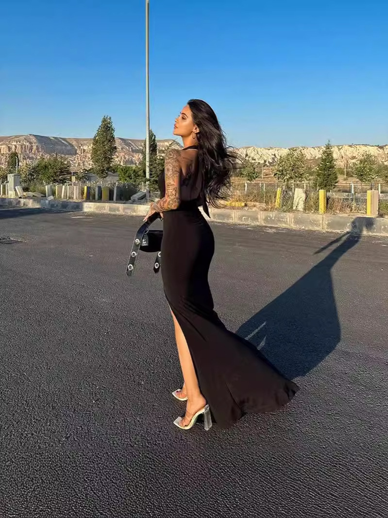 Summer New Halter Spaghetti Straps Slit Slim-fit Women's Backless Sheath Dress