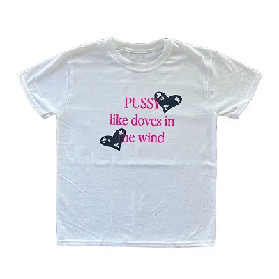 Round Neck Short Sleeve Letter Women's Printed Wear Top T shirt White - Shop at LoveMi