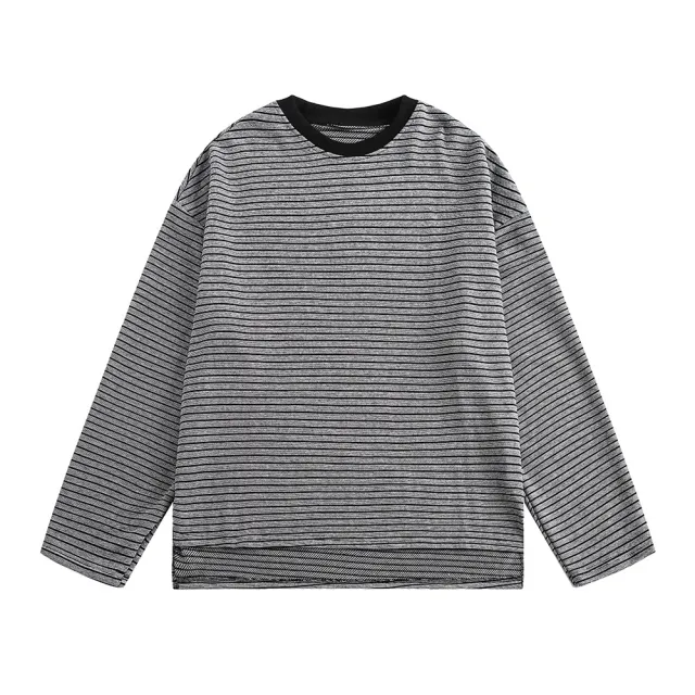 Loose Knitted Striped Long Sleeve Men's And Women's Same Spring And Autumn Black - Shop at LoveMi